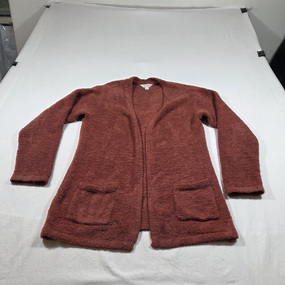 R&R Sweater Cozy Open-Front Cardigan in Rich Rust Pockets Boho Womens Xl